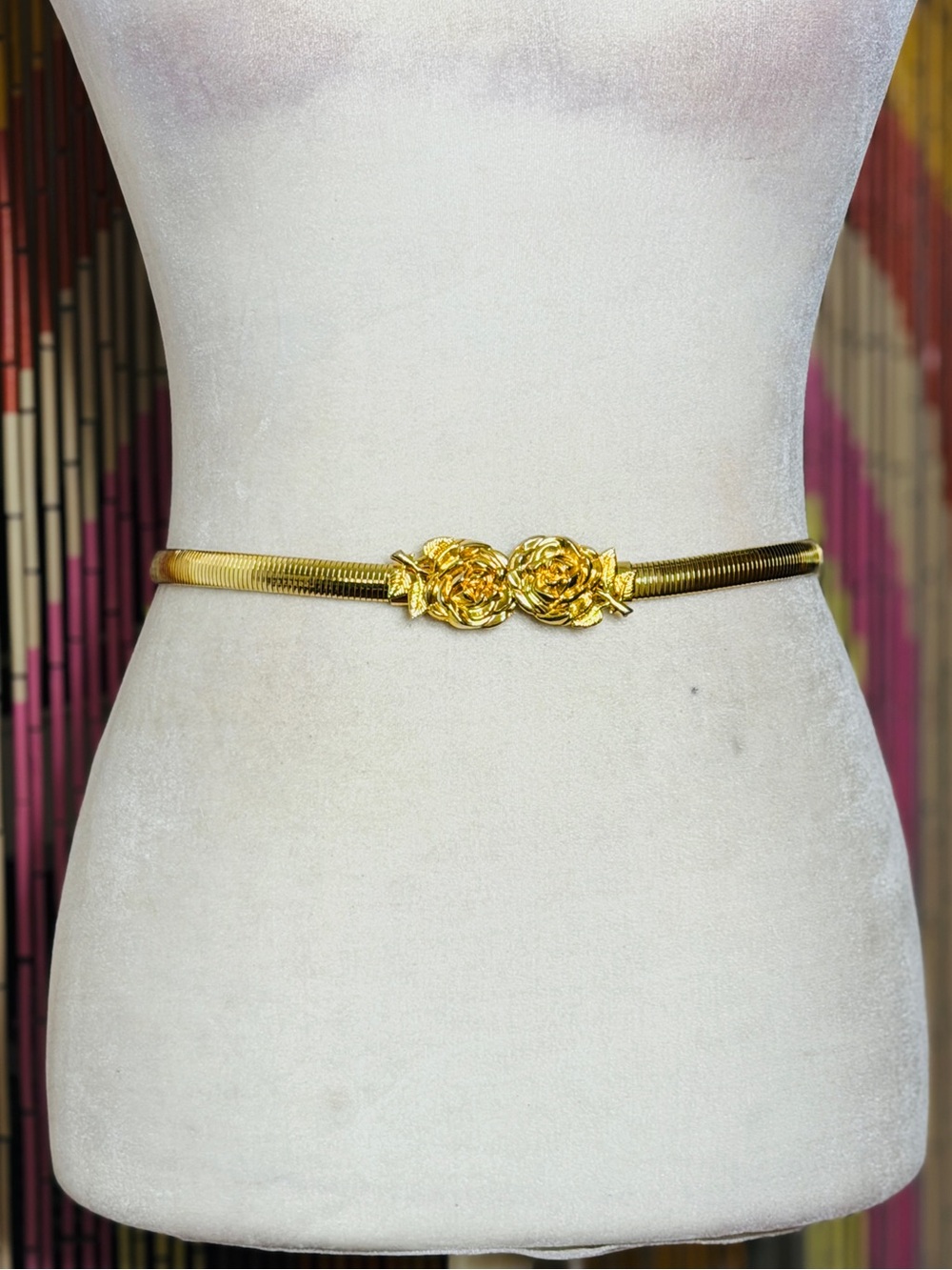 70s 80s Stretch Metal Rose Disco Skinny Waist Belt